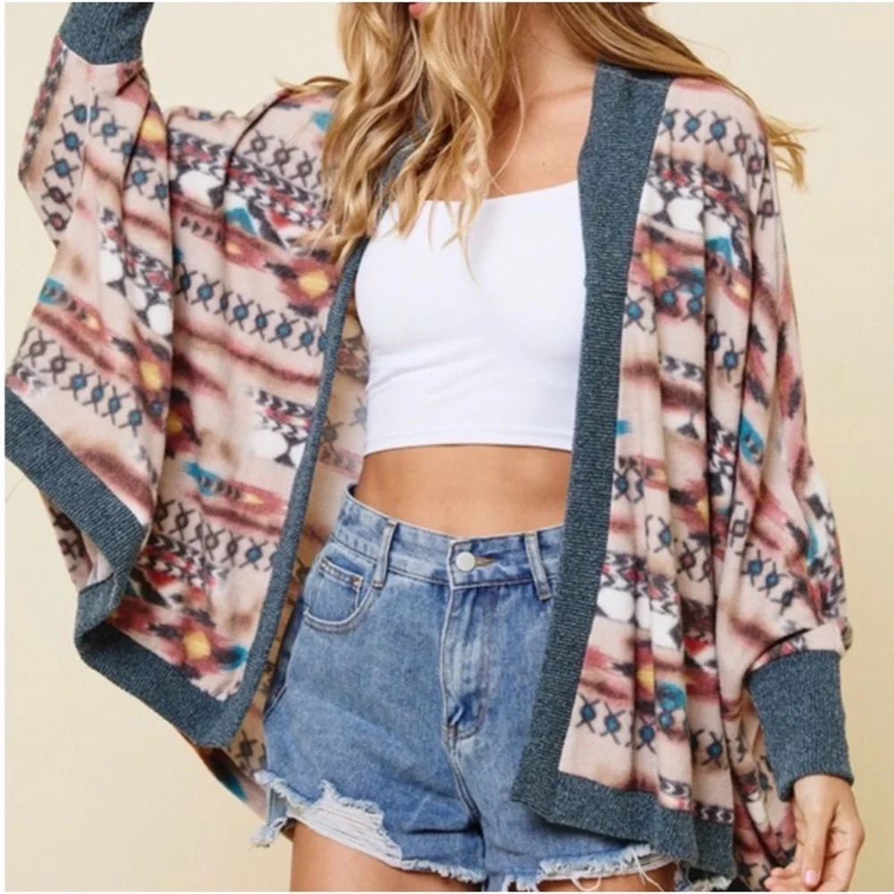 1 LEFT! Hacci Brushed Ultra Soft Women's Fall Aztec Cardigan - Picture 3 of 4